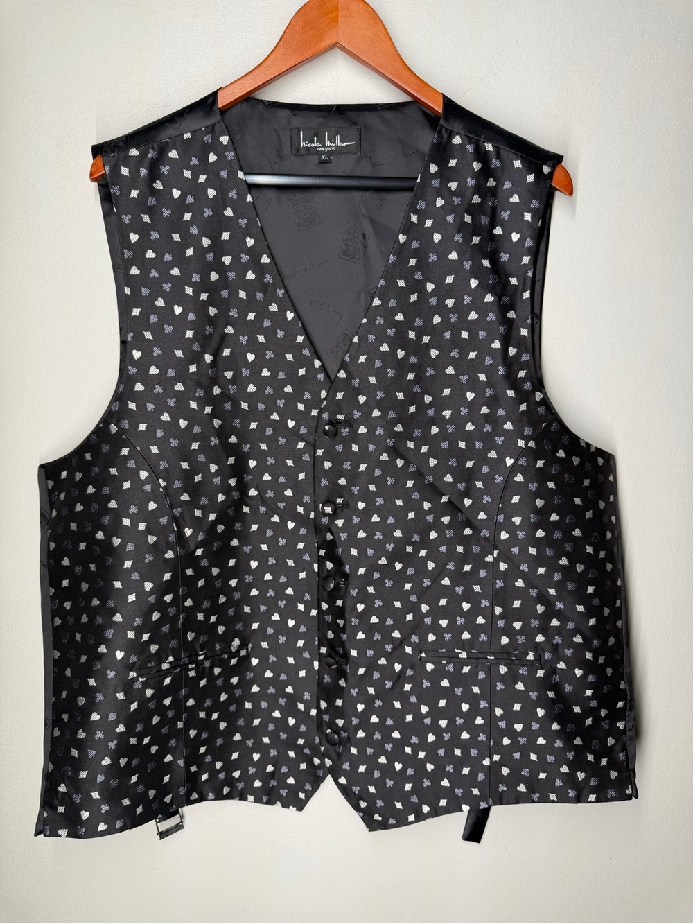 Vintage Nicole Miller New York 100% Silk Playing Card Tuxedo‎ Vest Casino Formal